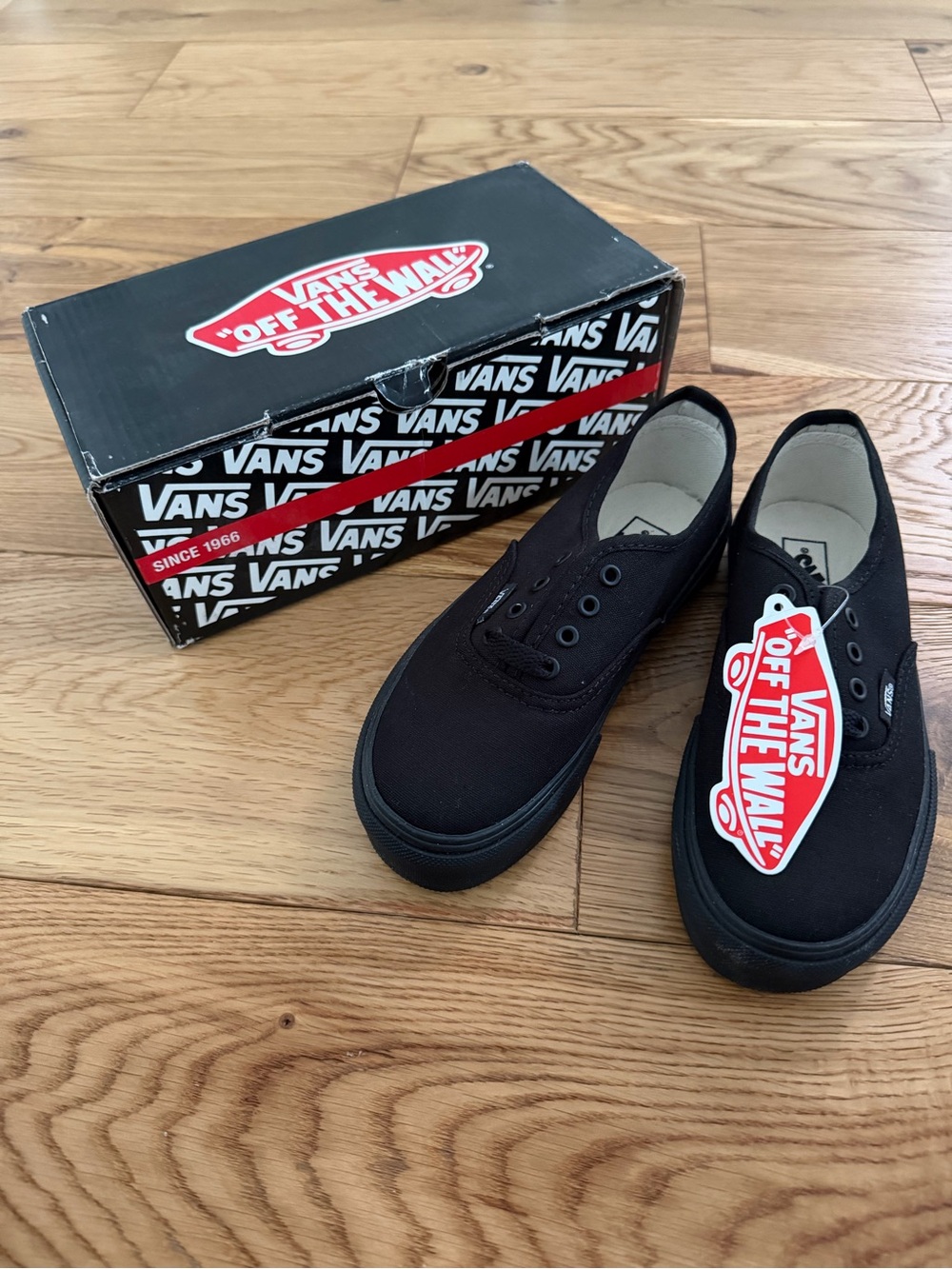 NWT Vans Authentic Kids Black/Black Sneakers Size 12.5